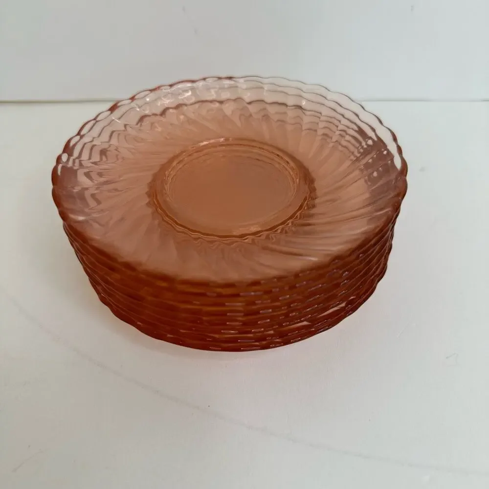 Set/3 Vintage Arcoroc Pink Swirl Saucers France Depression Rosaline